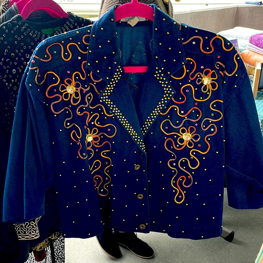 Denim Jacket with colorful hand-done details